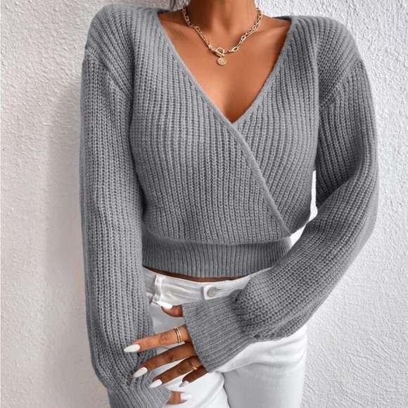 Luxe surplice neck knit sweater - Picture 16 of 16